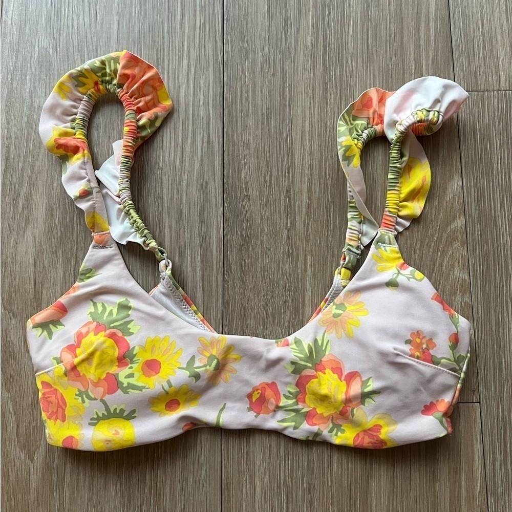 Aerie size XS ruffle floral triangle bikini top swim beach tropical